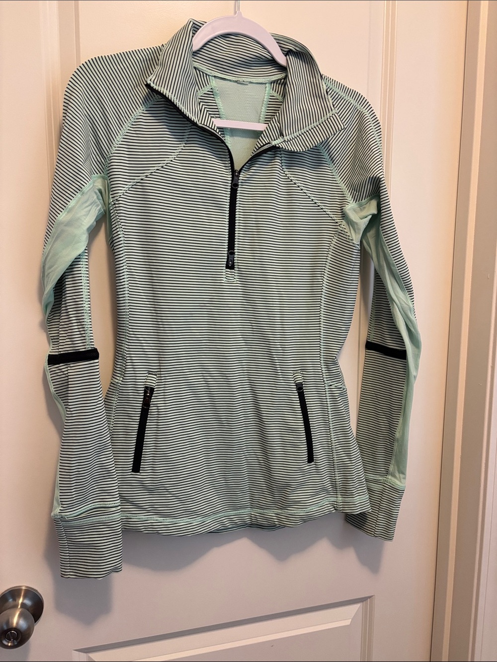 lululemon athletica Mint Green Striped Half-Zip Jacket